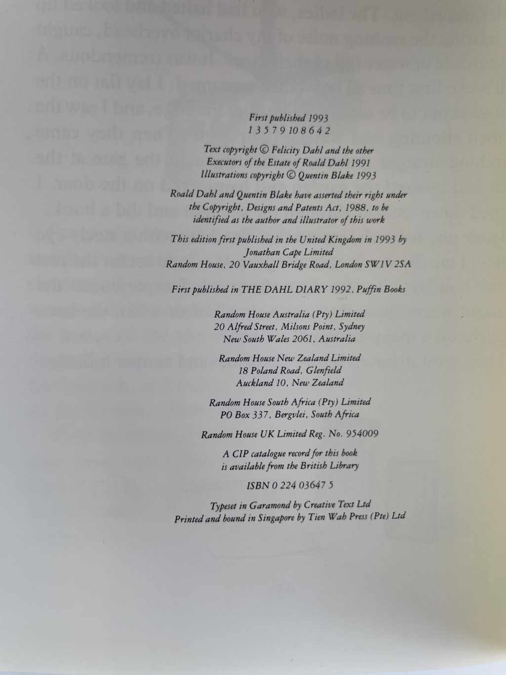 roald dahl my year first edition2