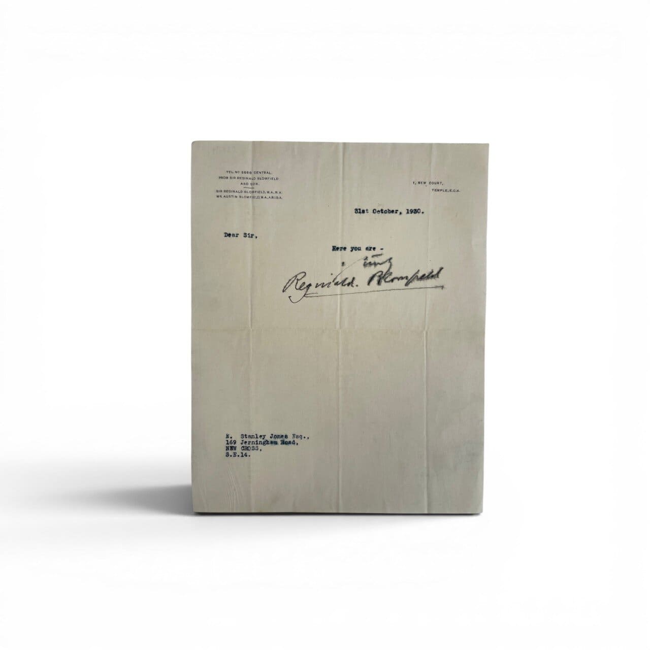 sit reginald blomfield signed letter1