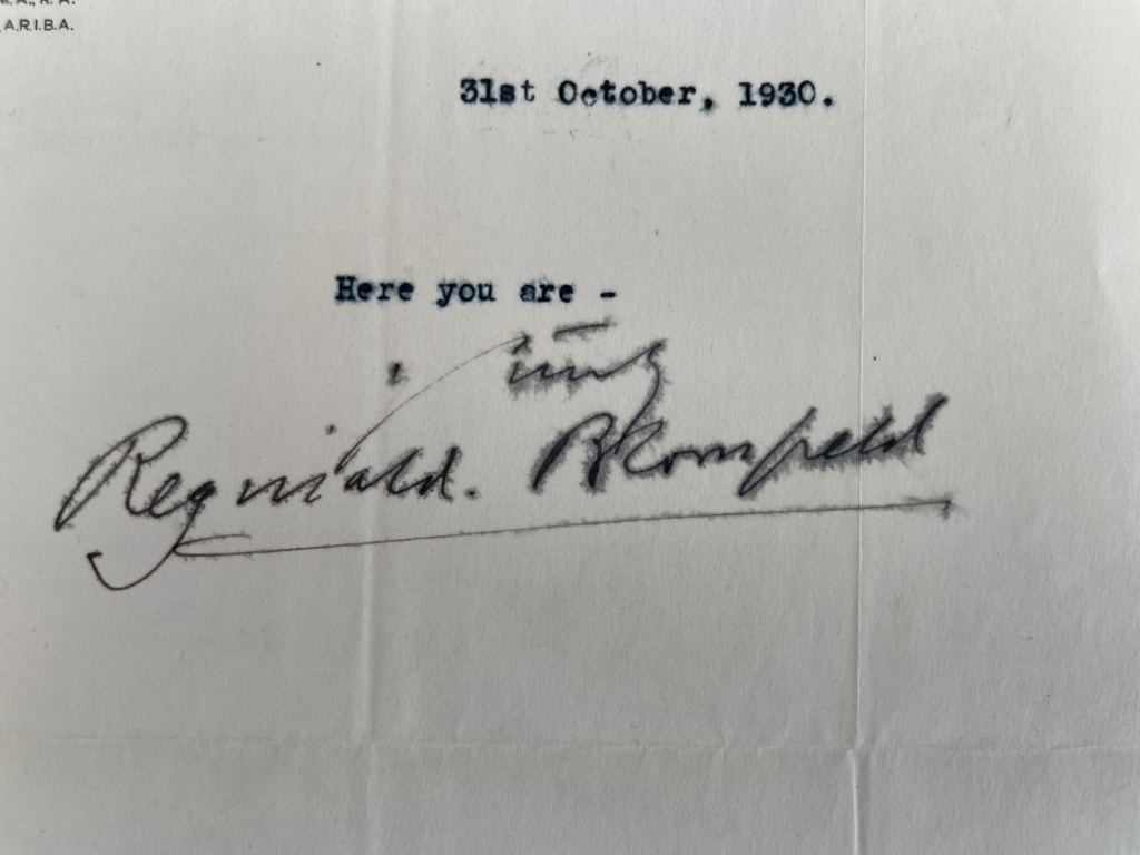 sit reginald blomfield signed letter2