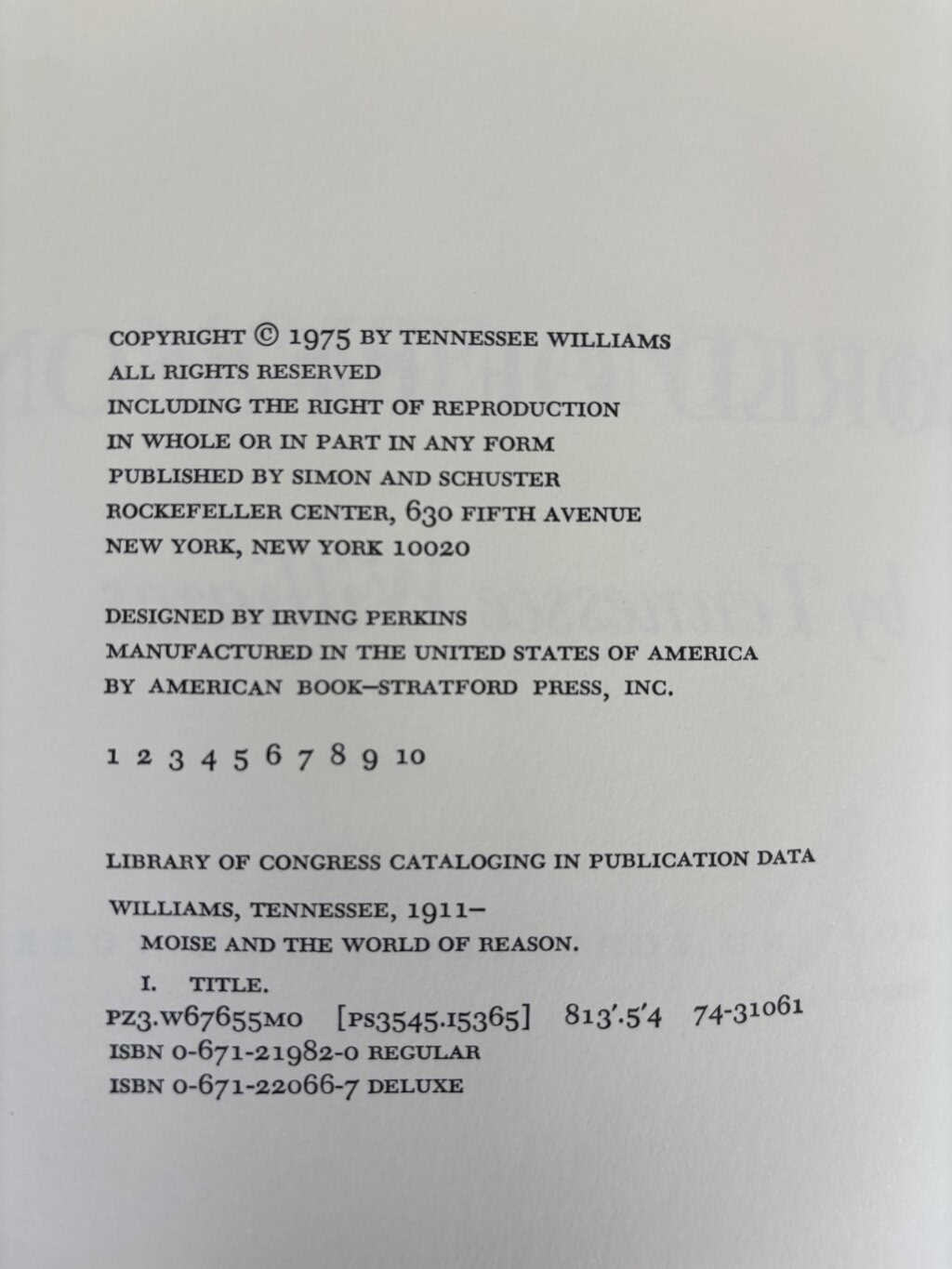tennesse williams moise and the world of reason first ed2