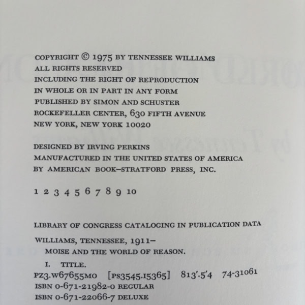tennesse williams moise and the world of reason first ed2