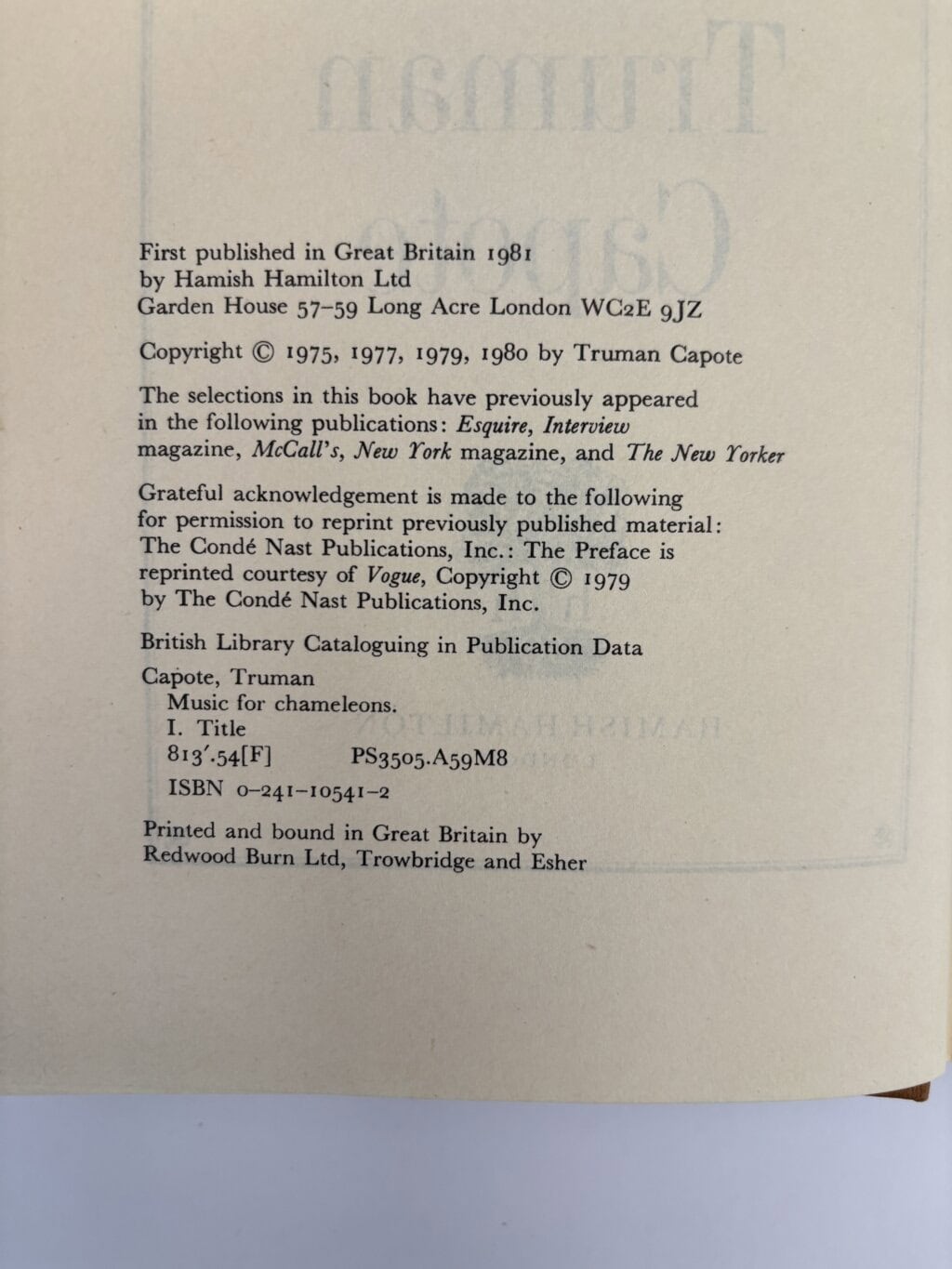 truman capote music for chameleons first ed2