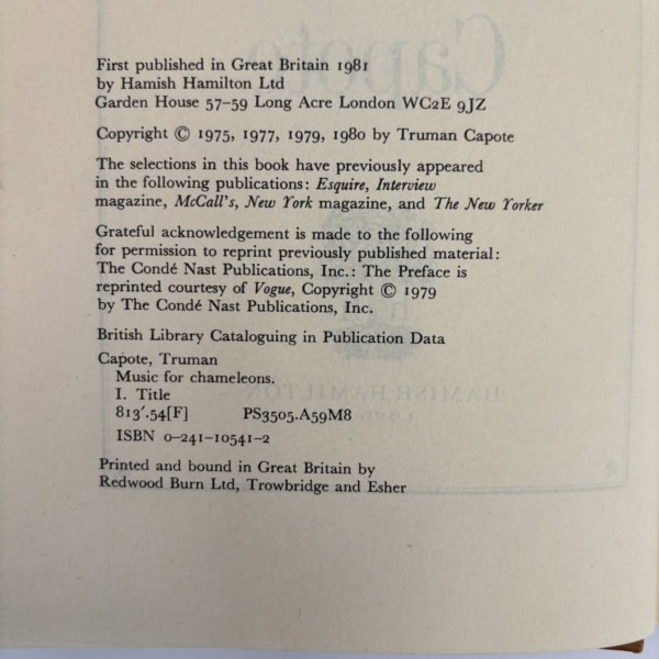 truman capote music for chameleons first ed2