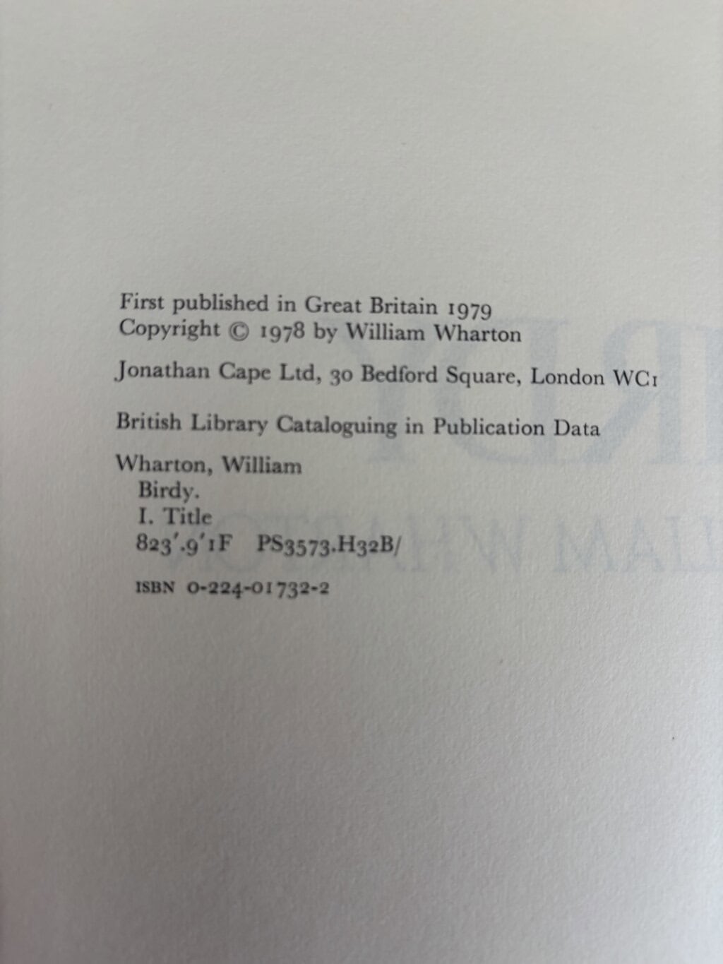 william wharton birdy first edition2