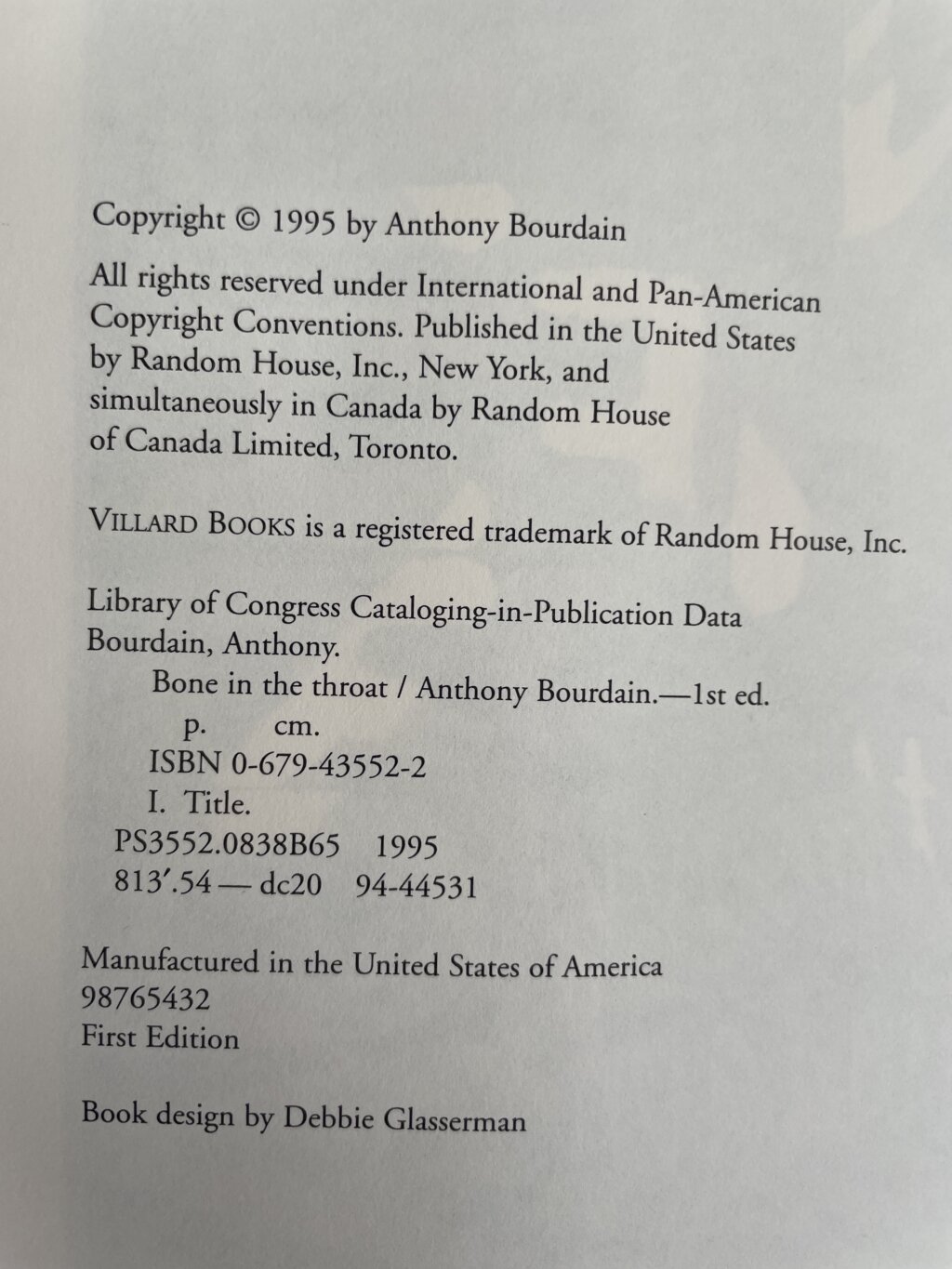 anthony bourdain bone in the throat first edition2