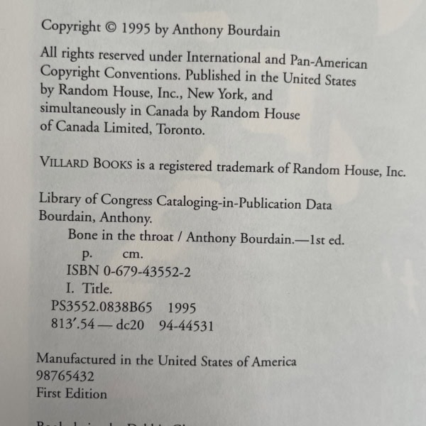 anthony bourdain bone in the throat first edition2