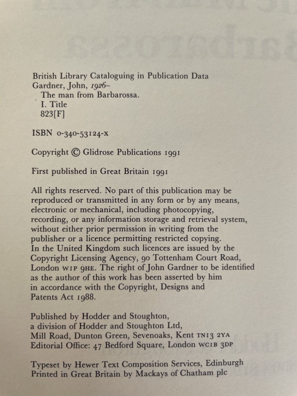 john gardner the man from barbarossa first edition2