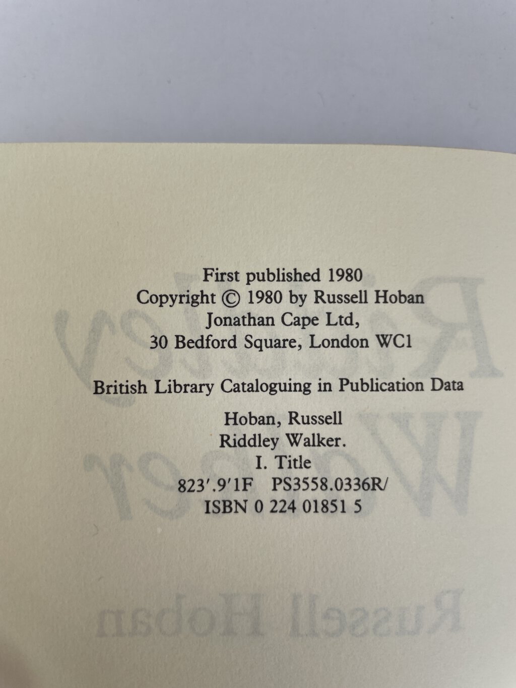 russell hoban riddley walker first edition2