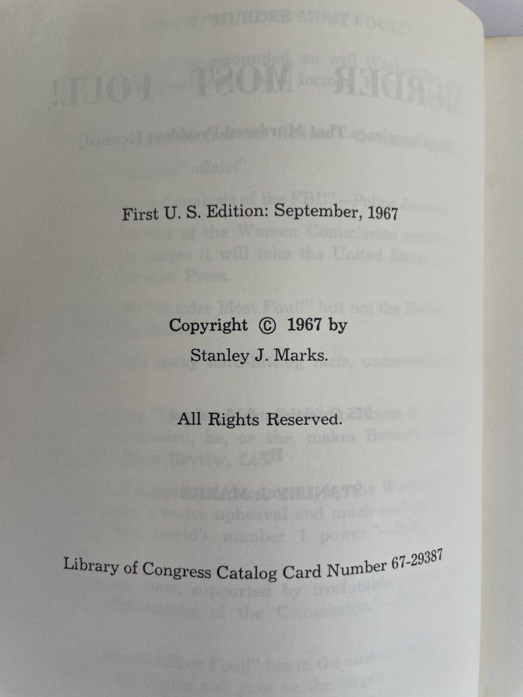 stanley j marks murder most foul first ed2