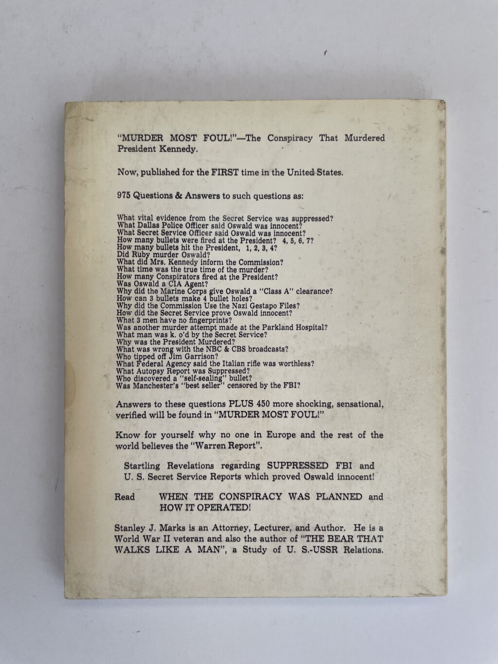 stanley j marks murder most foul first ed3