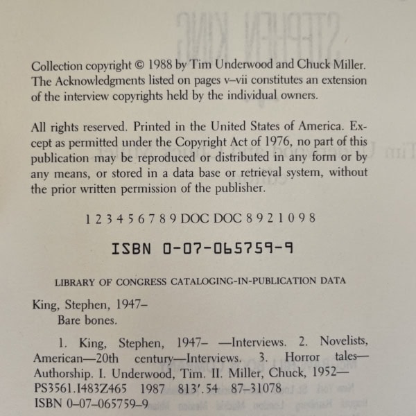 stephen king bare bones signed us first 3