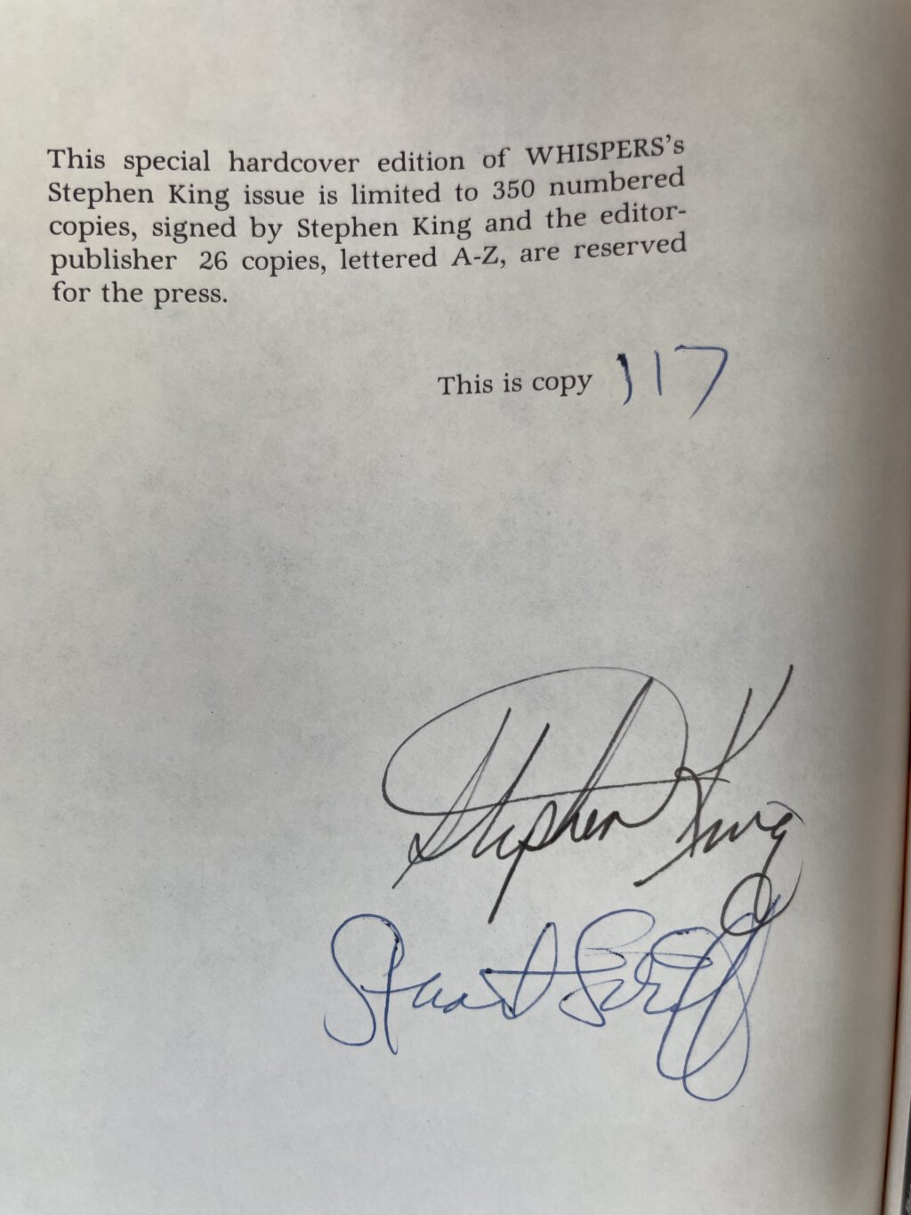 stephen king whispers signed us first 3