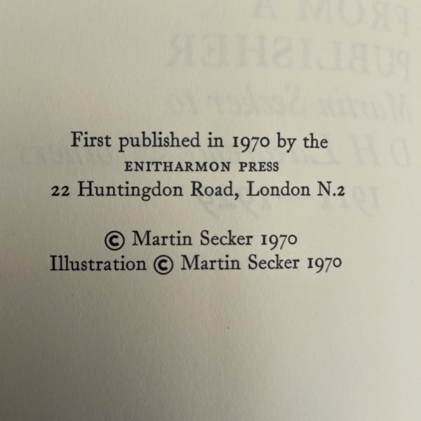 martin secker letters from a publisher to dh lawrence first 2