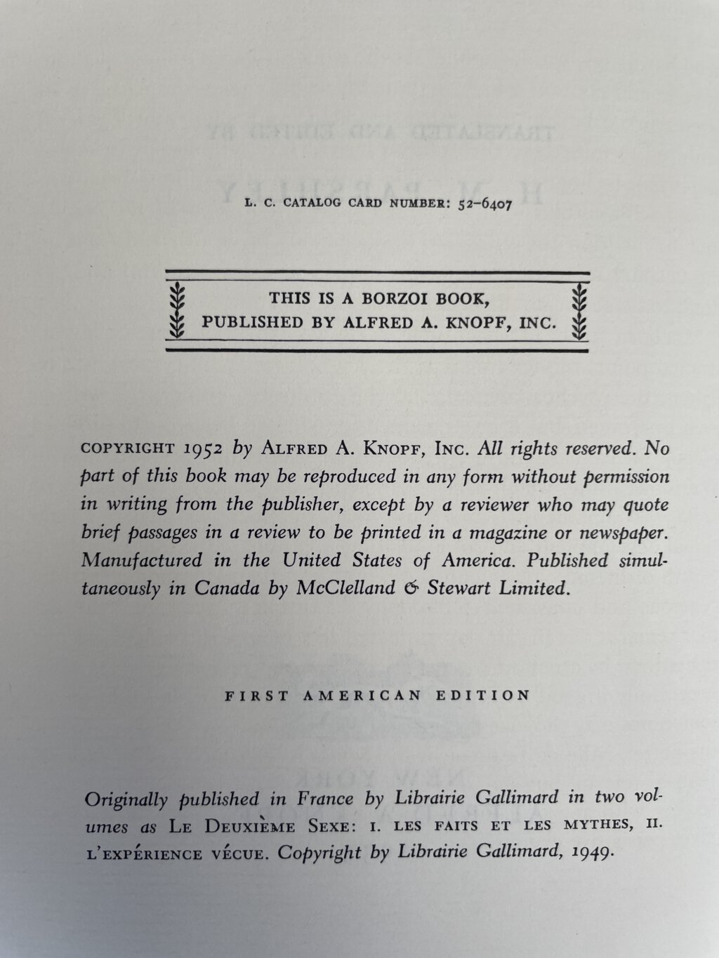 simone de beauvois the second sex first edition2