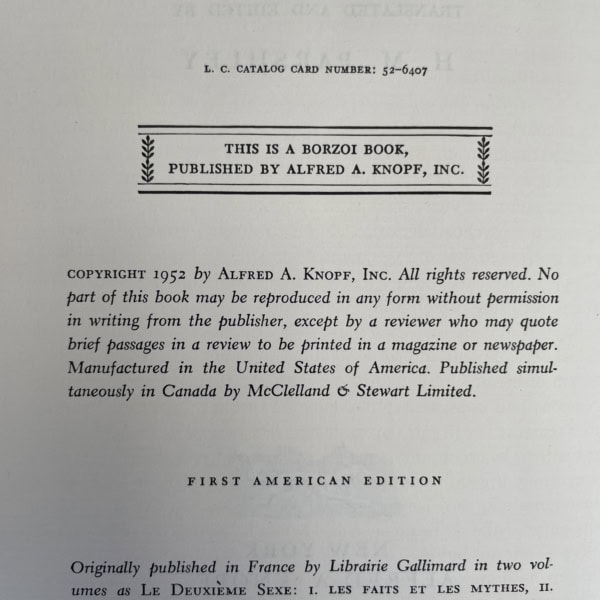 simone de beauvois the second sex first edition2