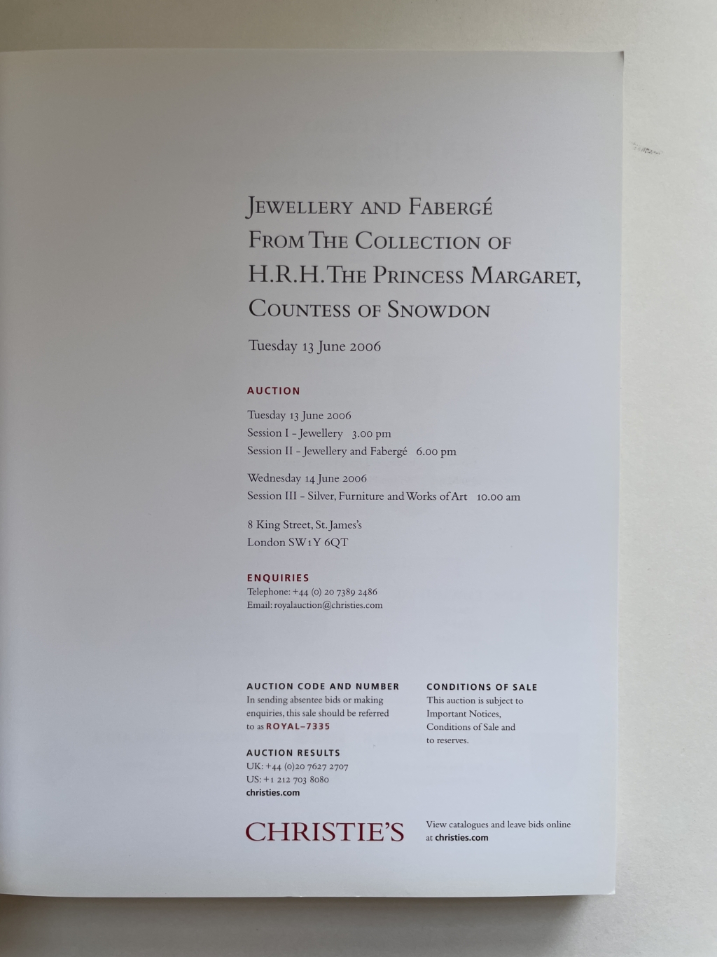 Christie’s [HER ROYAL HIGHNESS THE PRINCESS MARGARET COUNTESS OF SNOWDON] 1