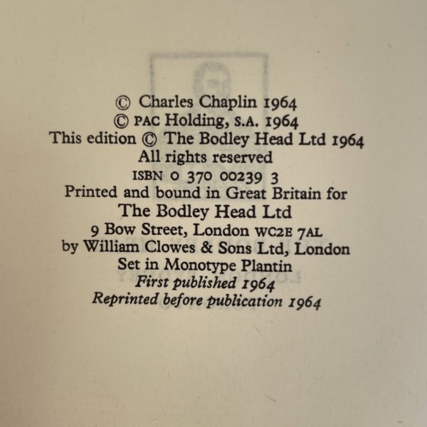charles chaplin my autobiography signed first 3