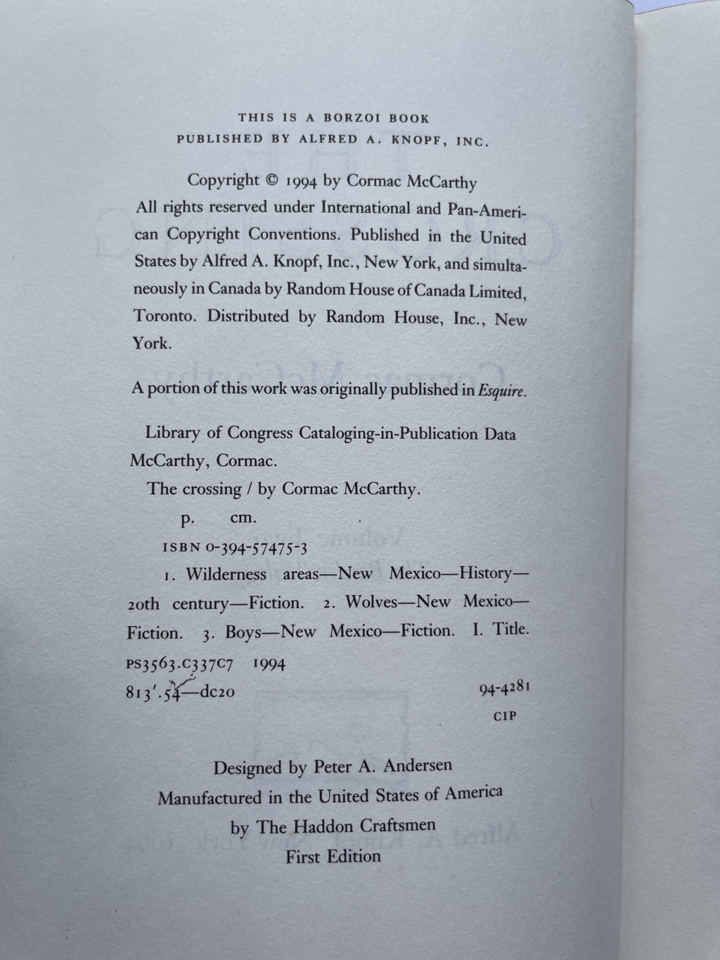 cormac mccarthy the crossing first edition2