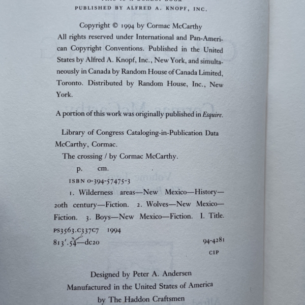 cormac mccarthy the crossing first edition2