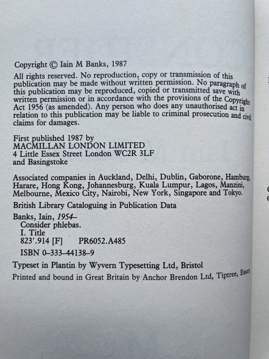 iain banks consider phlebas signed first 3