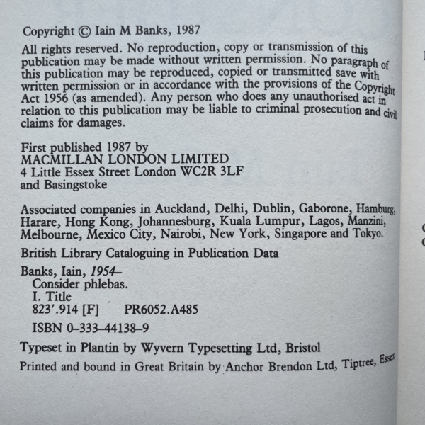 iain banks consider phlebas signed first 3