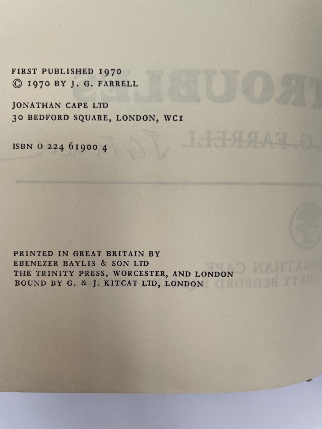 jg farrell troubles signed first edition4