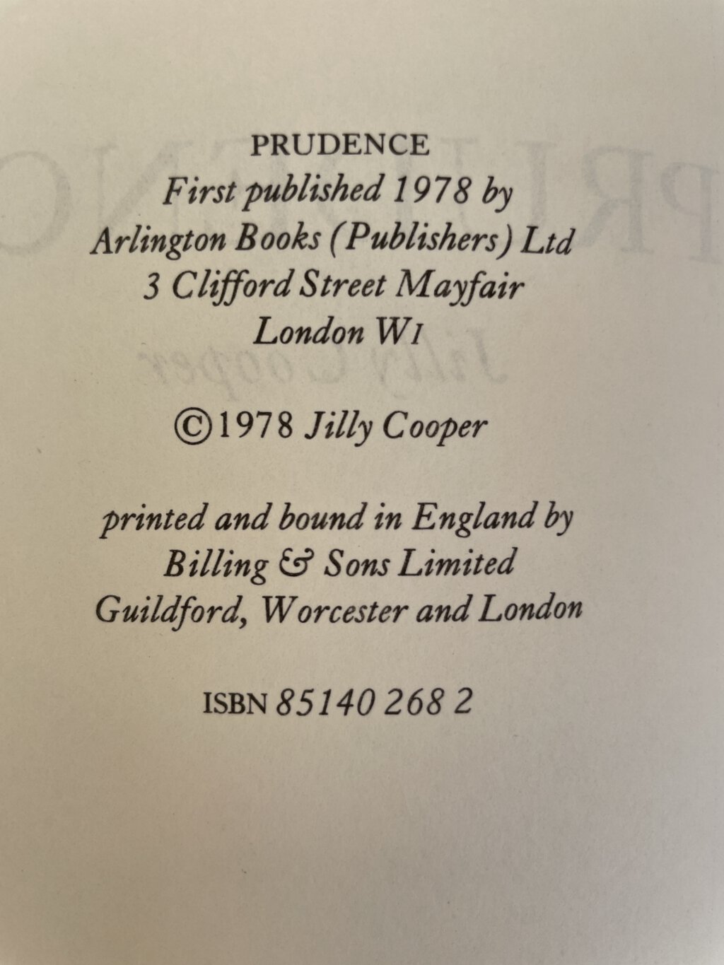 jilly cooper prudence first ed2
