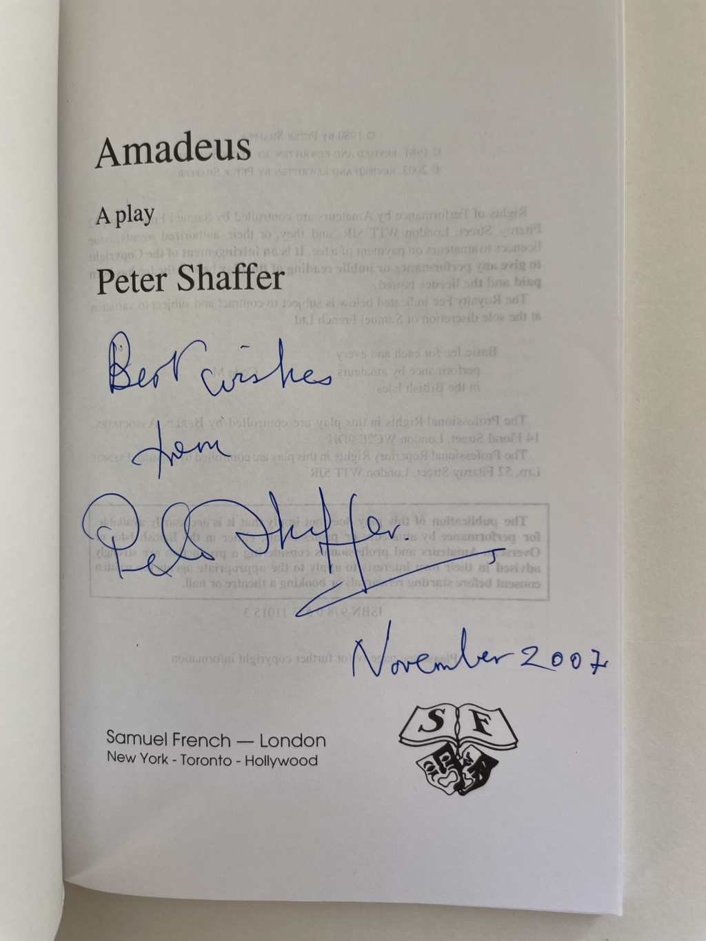 peter shaffer amadeus signed first edition2