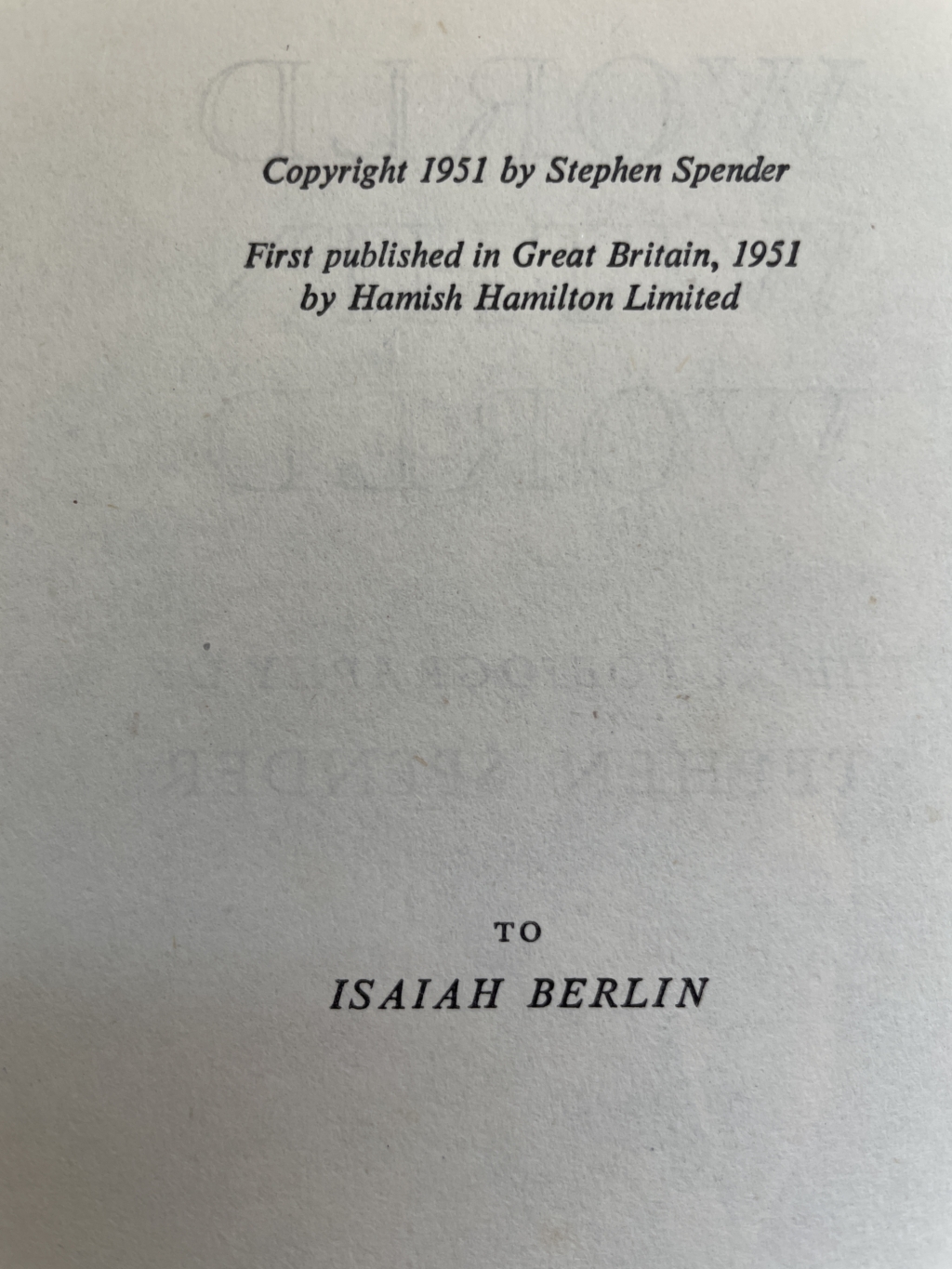 stephen spender world within world first edition2