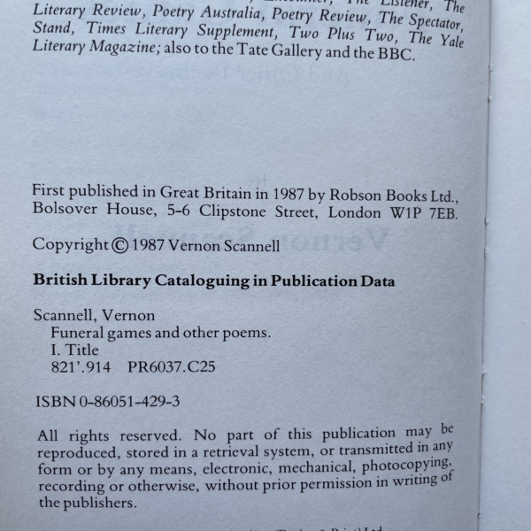 vernon scannell funeral games signed first edition3